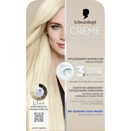 Schwarzkopf Creme Supreme Pflegender Aufheller L1++ Extrem Aufheller Plus, 1 St., Schwarzkopf Creme Supreme ухаживающий осветлитель для волос L1++ Экстремальное осветление Plus с эффектом против желтизны, 1 шт.