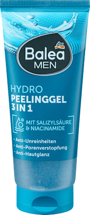 Balea MEN Peelinggel Hydro 3in1, 100 ml, Отшелушивающий гель Hydro 3 в 1 с салициловой кислотой против блеска, 100 мл