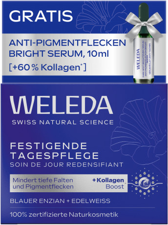 WELEDA Festigende Tagespflege Blauer Enzian & Edelweiss, 40 ml + 10 ml, Набор укрепляющего дневного крема с синей горечавкой и эдельвейсом 40 мл и сыворотки против пигментных пятен 10 мл