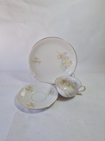 Чайное трио винтажное Creidlitz Bavaria с пастельным цветочным декором, фарфор, Германия, 1960-70гг.