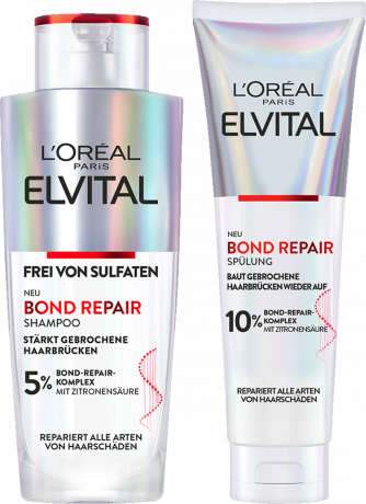 L'Oreal Paris Elvital Bond Repair Vorteilsset, 2 Produkte, gesamt 350 ml, Набор восстанавливающего ухода с лимонной кислотой для повреждённых волос, шампунь и кондиционер, 2 средства, общий объём 350 мл