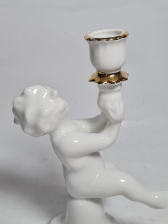 Подсвечник винтажный ARPO, в основании фигурка младенца, фарфор, 17 см, Румыния, 1960-70гг.