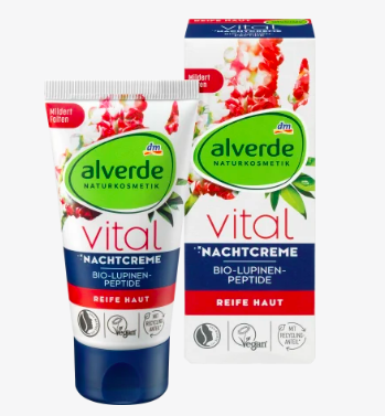 alverde NATURKOSMETIK  Nachtcreme Vital Bio-Lupinen-Peptide, Ночной крем для лица с Пептидами из Люпина, 50 мл