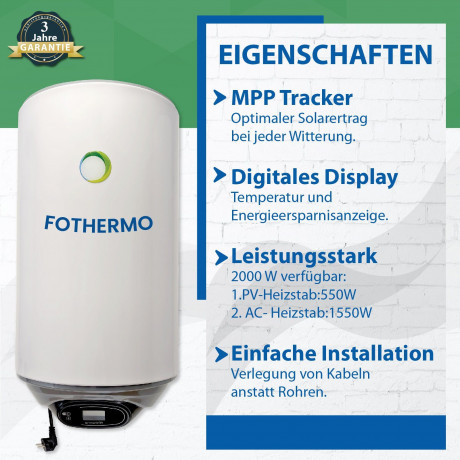 EPP.Solar EPP.Solar Wasserkocher Fothermo 30 L Photovoltaik Hybrid Wasser Boiler – Warmwasserspeicher, 30L EPP.Солнечный чайник Fothermo 30 л фотоэлектрический гибридный водонагреватель бак для горячей воды, 30 л
