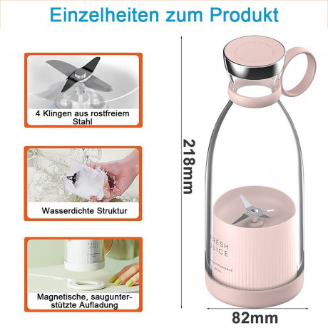 zggzerg zggzerg Smoothie-Maker Blender Smoothie Makers, 350ml Mini Jug Blenders Mit USB-Aufladung Rosa zggzerg Smoothie Maker Блендер Приспособления для приготовления смузи, мини-блендеры-кувшины емкостью 350 мл с зарядкой через USB