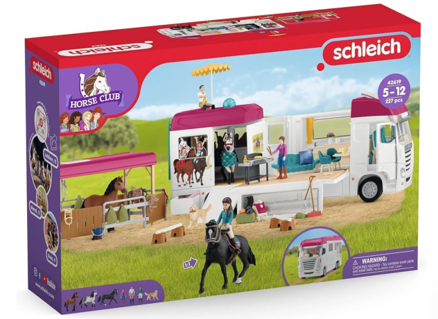 Schleich Horse Club 42619, Игровой набор-конструктор Конный дом на колесах 42619, большой коневоз с лошадьми и фигурками, 227 деталей, для детей 5-12 лет