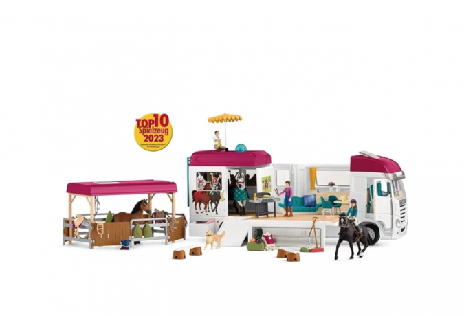 Schleich Horse Club 42619, Игровой набор-конструктор Конный дом на колесах 42619, большой коневоз с лошадьми и фигурками, 227 деталей, для детей 5-12 лет