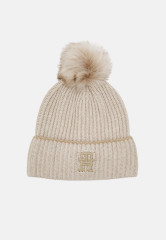 Tommy Hilfiger FESTIVE LUXE BEANIE POMPOM Beanie oat milk FESTIVE LUXE BEANIE POMPOM Шапочка овсяное молоко