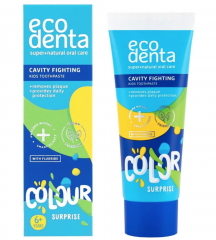 Ecodenta Zahnpasta Kinder Colour Surprise 75ml, Детская зубная паста Ecodenta Kids Colour Surprise от кариеса с фтором и ксилитом, вкус дыни, для защиты эмали и ежедневного ухода, 75 мл