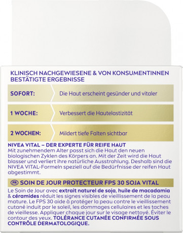 NIVEA VITAL Soja Anti-Age Schutzende Tagespflege LSF 30, 50 ml, Нивеа Дневной крем для зрелой кожи, SPF 30, экстракт сои, церамиды, защита и подтяжка, 50 мл