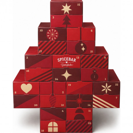 Spicebar Bio Gewuerz Adventskalender 2026, 24 Bio-Gewuerze und Mischungen, 266 g, Spicebar Органический адвент-календарь 2026 со специями, смесями, солью и сахаром, 24 сюрприза, 266 г