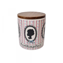 Сахарница винтажная SMF Schramberg с деревянной крышкой &quot;Силуэты&quot;, фарфор, 11.5см, Германия, 1960-70гг.