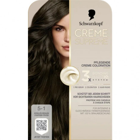 Schwarzkopf Creme Supreme Pflegende Coloration 5-1 Kuehles Braun, 1 St., Schwarzkopf Creme Supreme стойкая крем-краска для волос 5-1 Холодный коричневый, 1 шт.
