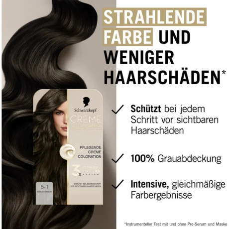 Schwarzkopf Creme Supreme Pflegende Coloration 5-1 Kuehles Braun, 1 St., Schwarzkopf Creme Supreme стойкая крем-краска для волос 5-1 Холодный коричневый, 1 шт.
