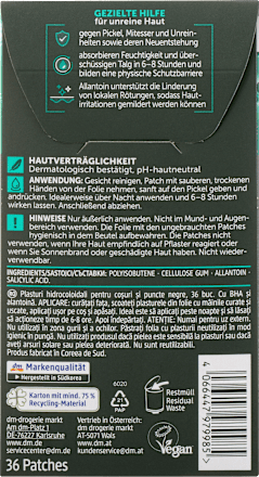 Balea MEN Anti Pickel Patches Clear Up Hydrokolloid, 36 St, Прозрачные гидроколлоидные патчи Clear Up для точечного ухода за прыщами, 36 шт.