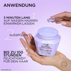 L'Oreal Paris Elvital Hydra Hyaluronic Feuchtigkeitsmaske, 300 ml, Увлажняющая маска с гиалуроновой кислотой для обезвоженных волос, до 100 часов увлажнения, 300 мл