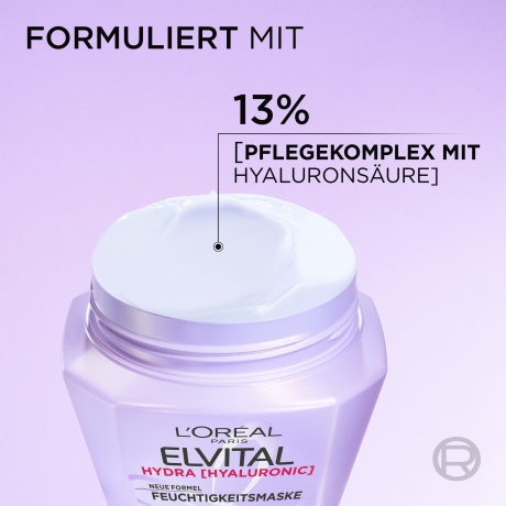 L'Oreal Paris Elvital Hydra Hyaluronic Feuchtigkeitsmaske, 300 ml, Увлажняющая маска с гиалуроновой кислотой для обезвоженных волос, до 100 часов увлажнения, 300 мл
