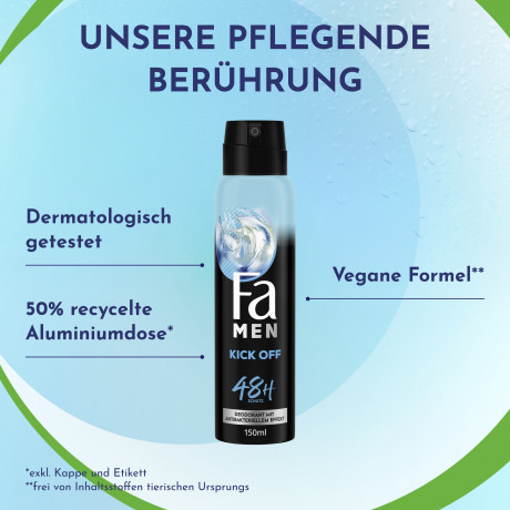 Fa Men Kick Off Deodorant & Bodyspray 150 ml, Мужской дезодорант и спрей для тела FA Kick Off 2 в 1, 150 мл