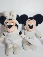 Игрушки мягкие винтажные Minney Maus &amp; Mickey Maus с теннисной ракеткой в белом, 31 и 33 см, Германия, 1980-90гг.