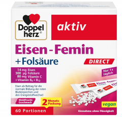 Doppelherz (Доппельхерц) aktiv Eisen-Femin DIRECT 60st, Железо для женщин с витамином C , гранулы растворяются на языке, 60шт