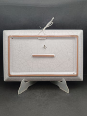 Поднос винтажный Karlsruhe &quot;Проспект Лангетштайнбахера в 1725 году&quot;, майолика, кракелюр / чб декор, керамика, 30 х 19 см, Германия, 1970-80гг.