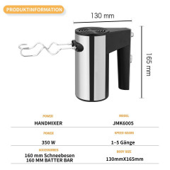 DOPWii DOPWii Handmixer 350W Elektro Mixer,5 Geschwindigkeiten,Mit Schneebesen,Ruhrstab, 350,00 W  Ручной миксер DOPWii Электрический миксер, 350 Вт, 5 скоростей, с венчиком, мешалкой, 350,00 Вт