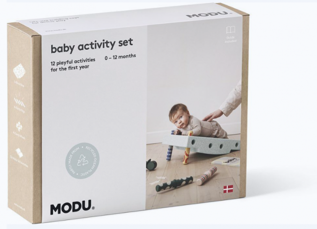 MODU Baby Activity Set 0-12months, 12 elements, Мягкий развивающий конструктор сенсорная игрушка для детей 0-1 год, 12 игровых активностей, безопасный EPP, мятный/темно-зелёный