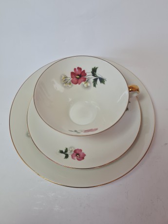 Чайное трио винтажное Z & Co / Tirschenreuth Bavaria "Бело-красные полевые цветы", фарфор, Германия, 1960-70гг.