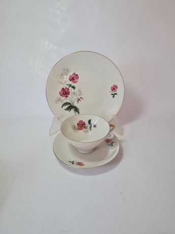 Чайное трио винтажное Z & Co / Tirschenreuth Bavaria "Бело-красные полевые цветы", фарфор, Германия, 1960-70гг.