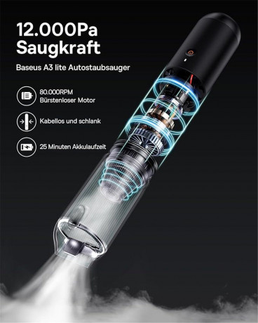 Kamp;B KB Akku-Handstaubsauger 12000-Pa-Autostaubsauger mit USB-C-Schnellladung Schwarz KB Беспроводной ручной пылесос 12000Pa Автомобильный пылесос с быстрой зарядкой USB-C