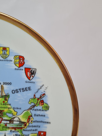 Декоративная тарелка винтажная с картой и достопримечательностями Дании, 19 x 2 см, Дания, 1960-70гг.