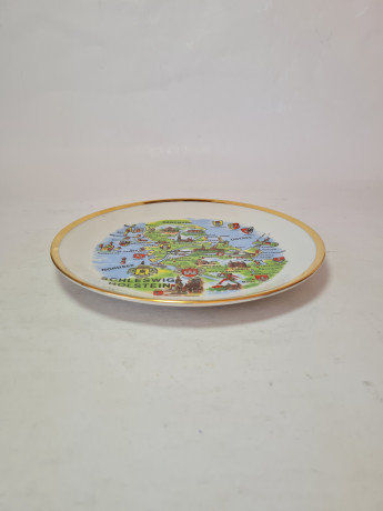 Декоративная тарелка винтажная с картой и достопримечательностями Дании, 19 x 2 см, Дания, 1960-70гг.