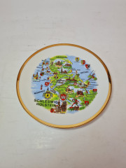 Декоративная тарелка винтажная с картой и достопримечательностями Дании, 19 x 2 см, Дания, 1960-70гг.