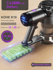 KOHE KOHE Akku-Hand-und Stielstaubsauger Ideal fur Hartboden, Teppiche, Tierhaare, 500,00 W, beutellos, Kabelloser 500W Akku staubsauger 4Modi 55Min Laufzeit 33 Kpa grunes  Беспроводной ручной пылесос KOHE, идеально подходящий для твердых полов, ковров, ш