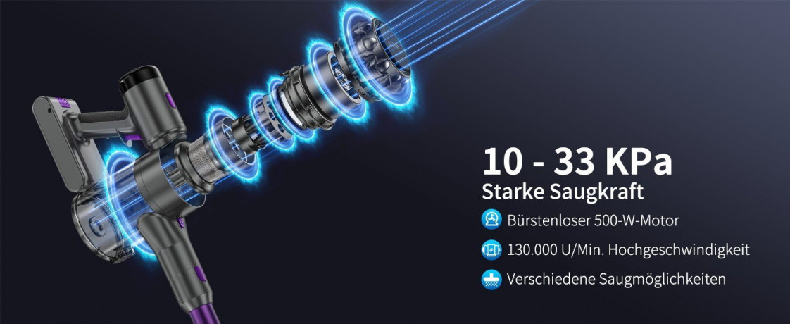 KOHE KOHE Akku-Hand-und Stielstaubsauger Ideal fur Hartboden, Teppiche, Tierhaare, 500,00 W, beutellos, Kabelloser 500W Akku staubsauger 4Modi 55Min Laufzeit 33 Kpa grunes Беспроводной ручной пылесос KOHE, идеально подходящий для твердых полов, ковров, ш