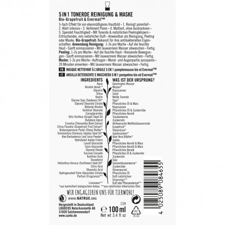 Sante 5in1 Tonerde Reinigung & Maske Bio-Grapefruit & EvermatTM  Глиняное очищающее средство и маска 5 в 1 Органический грейпфрут и EvermatTM
