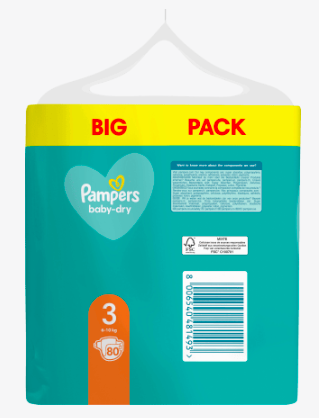 Pampers Windeln Baby Dry Gr. size 3, 6-10 kg, Big Pack 80 St, Памперс Подгузники Размер 3 Midi 6-10 kg, 80 шт