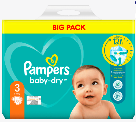 Pampers Windeln Baby Dry Gr. size 3, 6-10 kg, Big Pack 80 St, Памперс Подгузники Размер 3 Midi 6-10 kg, 80 шт