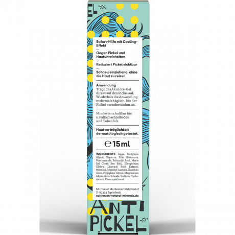 SALTHOUSE Anti Pickel Akut Ice Gel, 15 ml, SALTHOUSE Natural Minerals точечный гель Anti Pickel Akut Ice Gel с салициловой кислотой, цинком и ниацинамидом против несовершенств, 15 мл