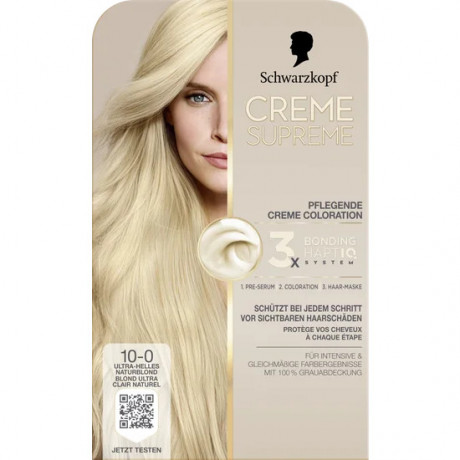 Schwarzkopf Creme Supreme Pflegende Coloration 10-0 Ultra-Helles Naturblond, 1 St., Schwarzkopf Creme Supreme стойкая крем-краска для волос 10-0 Ультра-светлый натуральный блонд, 1 шт.