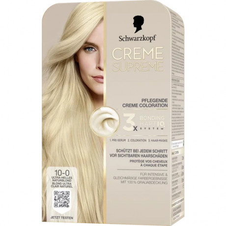 Schwarzkopf Creme Supreme Pflegende Coloration 10-0 Ultra-Helles Naturblond, 1 St., Schwarzkopf Creme Supreme стойкая крем-краска для волос 10-0 Ультра-светлый натуральный блонд, 1 шт.