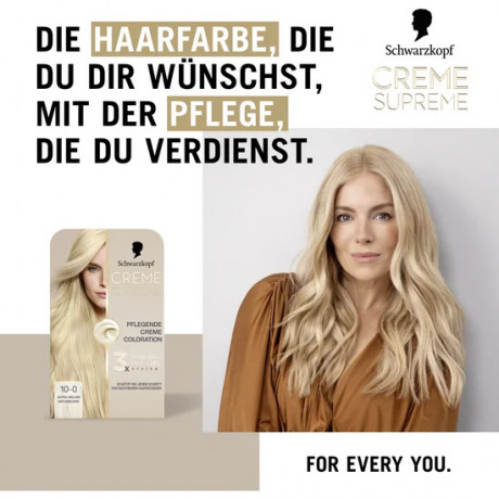 Schwarzkopf Creme Supreme Pflegende Coloration 10-0 Ultra-Helles Naturblond, 1 St., Schwarzkopf Creme Supreme стойкая крем-краска для волос 10-0 Ультра-светлый натуральный блонд, 1 шт.