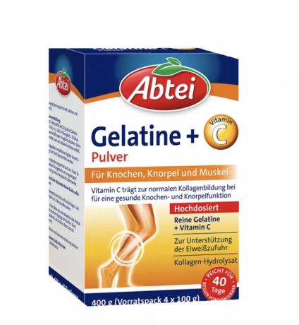 Abtei Gelatine Pulver + Vitamin C (40 Portionen), 400 g, Желатиновый порошок + витамин С (40 порций), 400 г