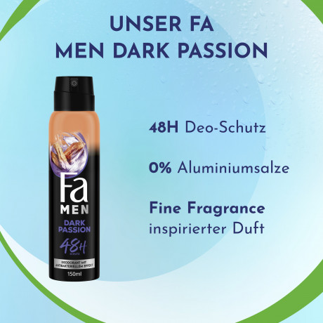 Fa Men Dark Passion Deodorant & Bodyspray 150 ml, Мужской дезодорант и спрей для тела FA Dark Passion с ароматом сандала, 150 мл