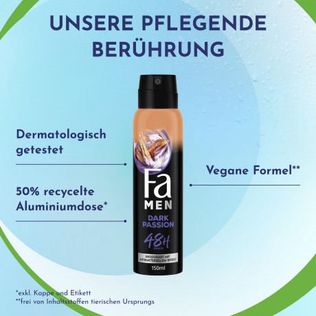 Fa Men Dark Passion Deodorant & Bodyspray 150 ml, Мужской дезодорант и спрей для тела FA Dark Passion с ароматом сандала, 150 мл