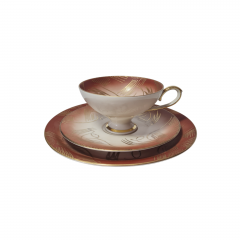 Johann Seltmann Vohenstrauß Bavaria Чайное трио в коричнево-белых тонах с позолоченным узором, Германия, 1960-70гг.