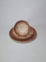 Johann Seltmann Vohenstrauß Bavaria Чайное трио в коричнево-белых тонах с позолоченным узором, Германия, 1960-70гг.