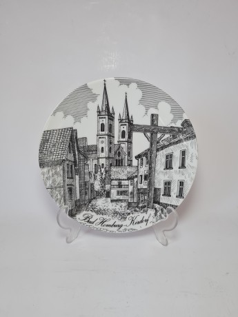 Тарелка декоративная винтажная Bareuther Bavaria с видами г. Кирдорф, Германия, 20 см, 1950-60гг.