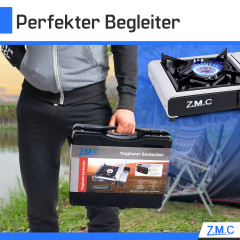 ZMC ZMC Gaskocher Edelstahl Gaskocher 1-flammig + Aufbewahrungskoffer + 20 Gaskartuschen, (Butangas Campingkocher fur Innenraum/Outdoor, Campinggaskocher 2,2 kW mit Piezozundung), Kochfeld Herd Gaskocher mit Kartusche, Gaskochfeld fur Camping  Газовая пли