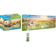 PLAYMOBIL 3er Set: 70998 Ponykutsche + 71000 2x Island Ponys mit Fohlen + 70651 Schlusselanhanger Reiterin Набор из 3 предметов: 70998 карета для пони + 71000 2 исландских пони с жеребятами + 70651 брелок для ключей